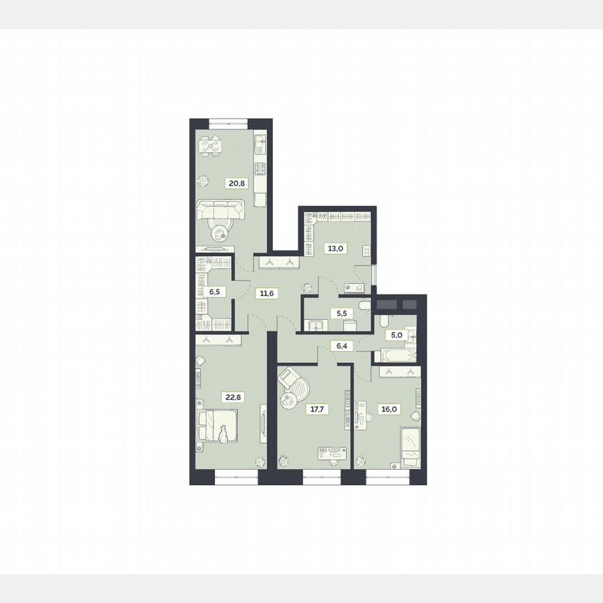 3-к. квартира, 125,3 м², 17/27 эт.