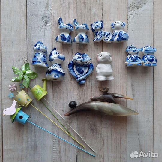 Статуэтка из рога,кости,гжель,фарфор,декор