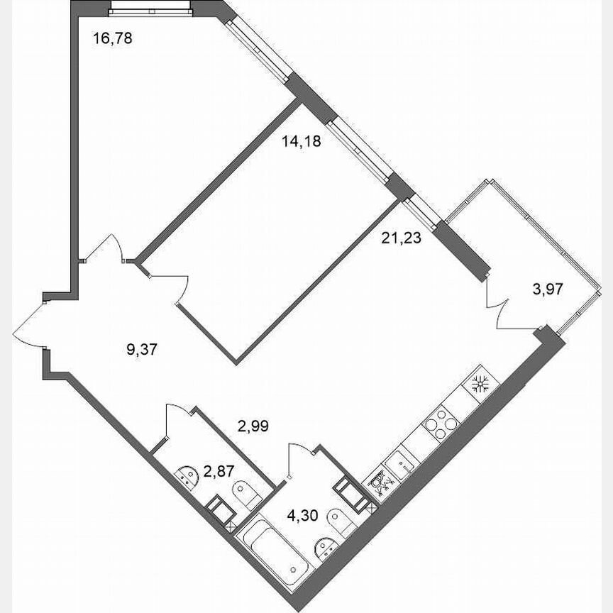 2-к. квартира, 72,9 м², 3/5 эт.