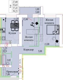 2-к. квартира, 59,3 м², 7/9 эт.