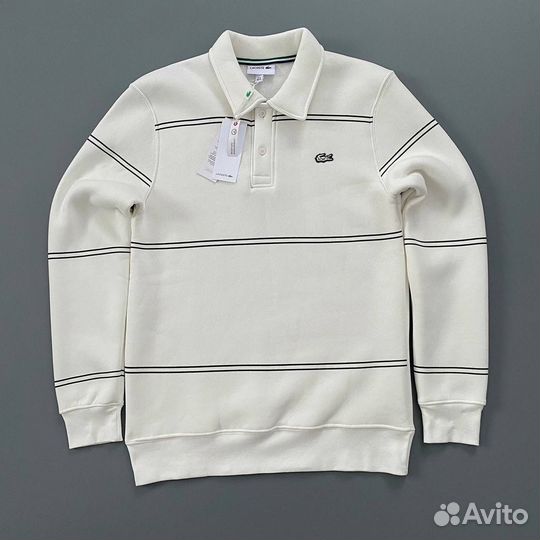 Свитшот lacoste на пуговицах белый (флис)