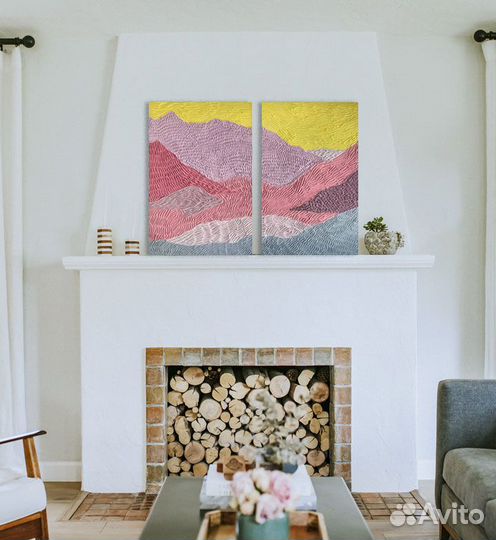 Интерьерная картина диптих Горы на закате