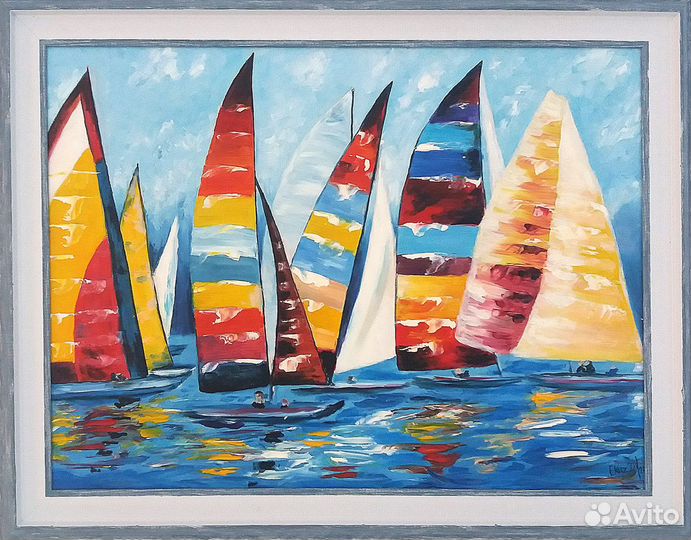 Картина парусники море яхты маслом