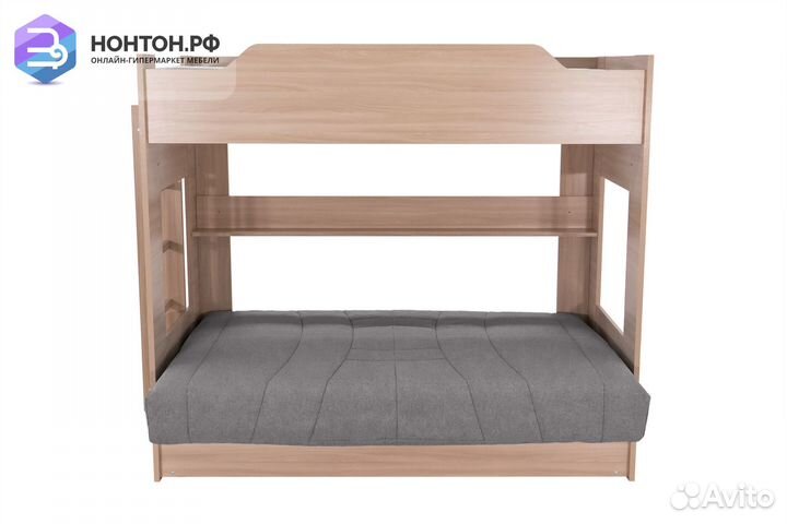 Двухъярусная кровать с диван-кроватью серый / шимо