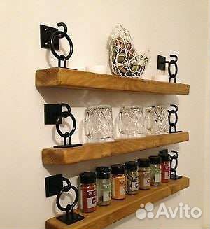 Полка подвесная на стену из массива дерева