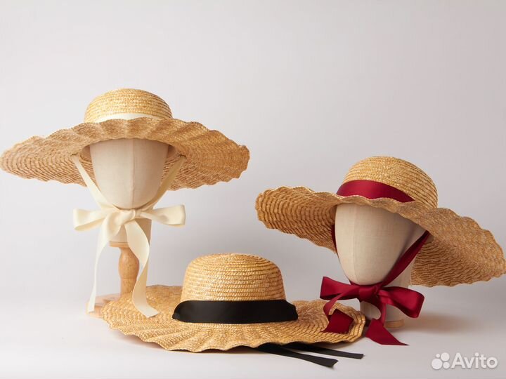 Шляпа соломенная White and Blue с широкими полями