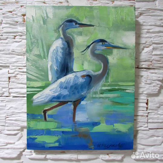 Картина маслом на холсте Цапли