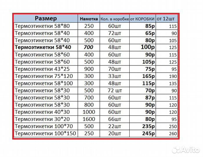 Этикетки для термопринтера 100*70 Эко/500 и прочие