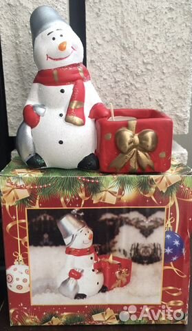 Подсвечник со свечой снеговик