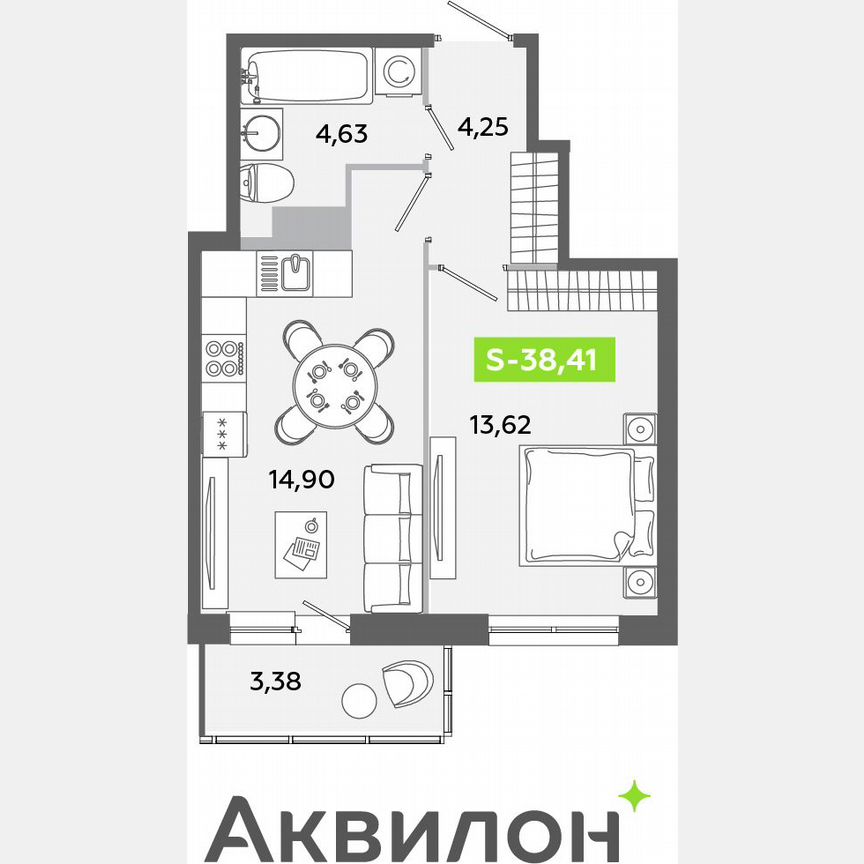 1-к. квартира, 38,4 м², 12/12 эт.