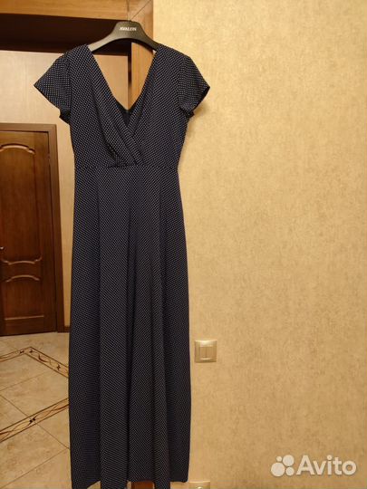 Платье В горох синее