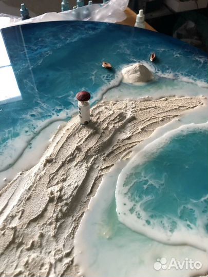 Круглая картина. Океан. Эпоксидная смола