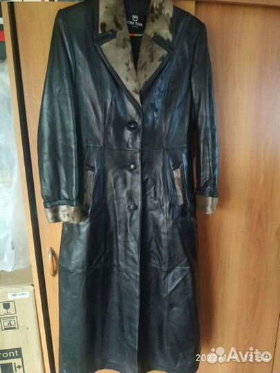 Кожаный плащ, мех нерка