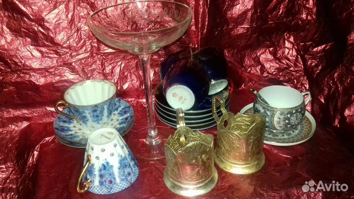 Гжель, фруктовницв, чашки, подстаканник