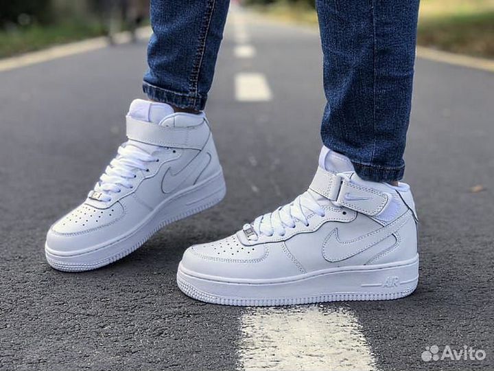 Кроссовки Зимние Женские Nike Air Force1 Mid White