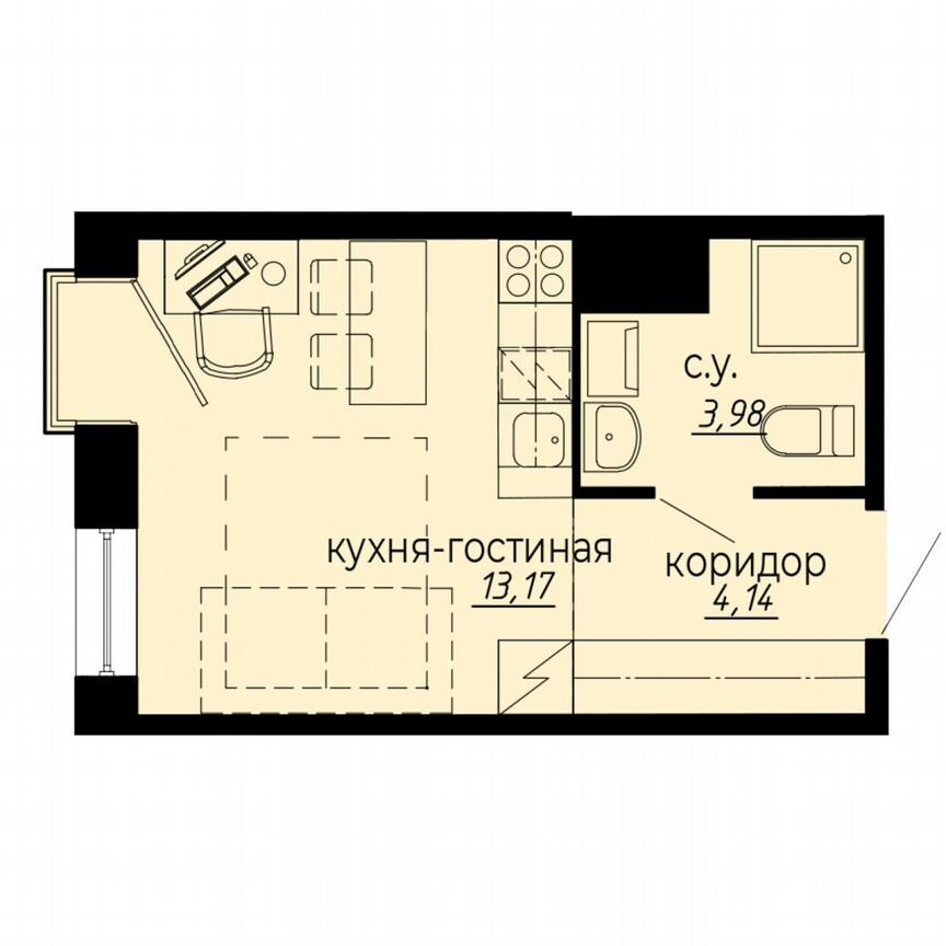 Апартаменты-студия, 21,3 м², 7/10 эт.