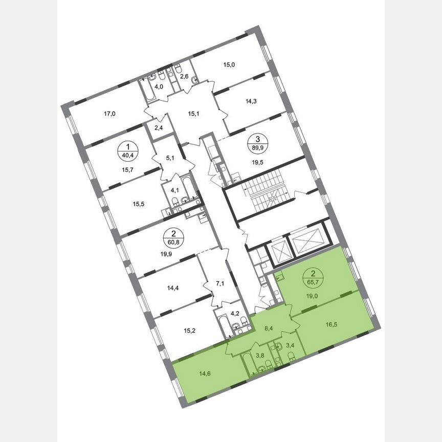 2-к. квартира, 65,7 м², 6/17 эт.