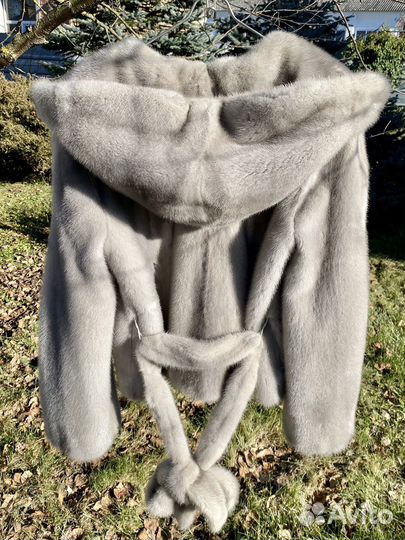 Шуба норковая серая с капюшоном 44 46
