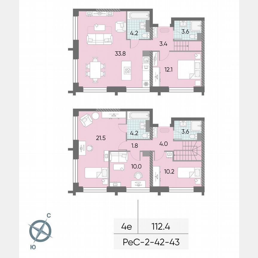4-к. квартира, 112,4 м², 42/43 эт.