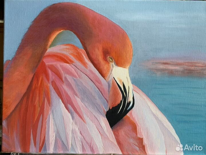 Картина маслом на холсте «Розовый фламинго