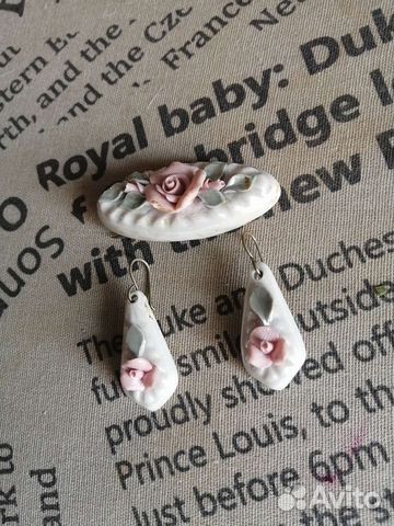 Серьги и брошь фарфор