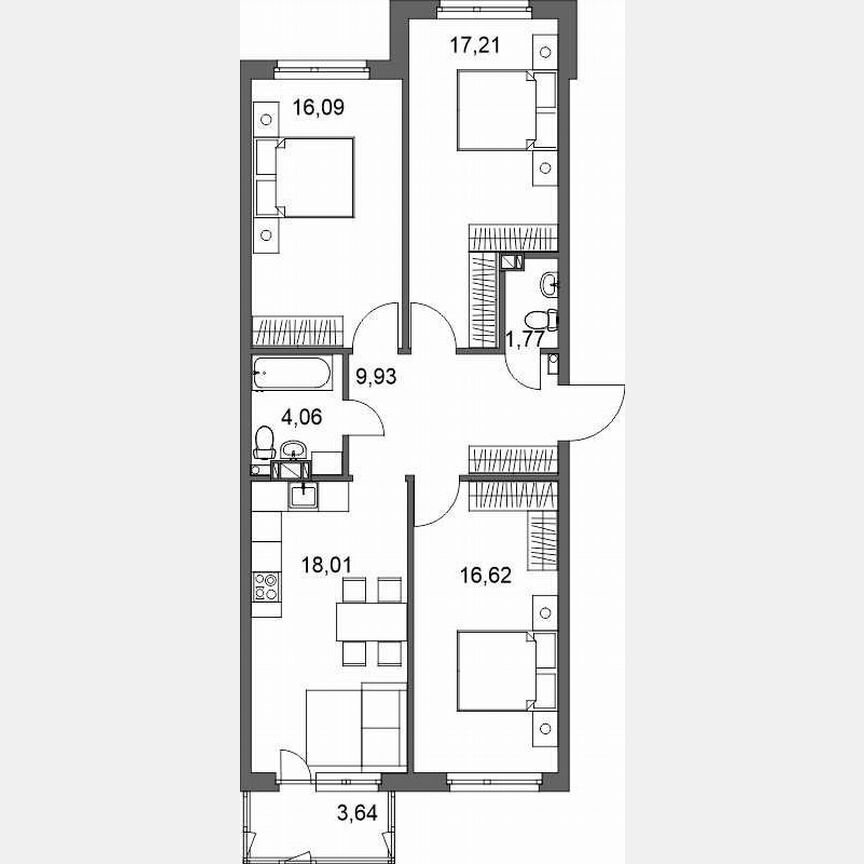 3-к. квартира, 86,8 м², 4/5 эт.