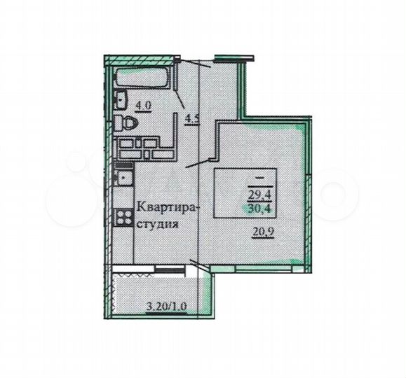 Квартира-студия, 30,4 м², 17/25 эт.