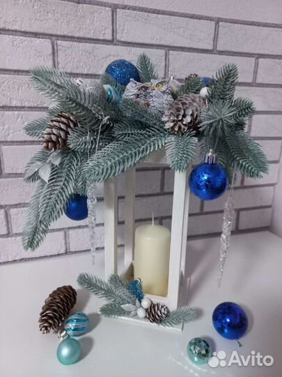 Новогодний деревянный Фонарь подсвечник, ручная ра