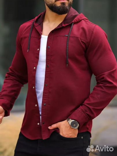Мужской рубашка с капюшоном бордовый