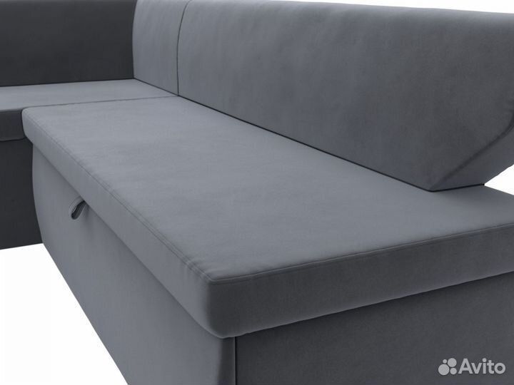 Диван кухонный угловой Омура левый угол, велюр, серый