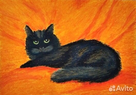 Кошка Картина пастелью на бумаге