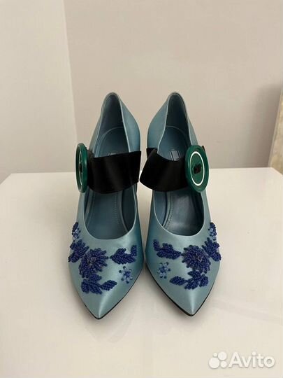 Туфли Prada Embroidered Satin Mary Jane Pumps by