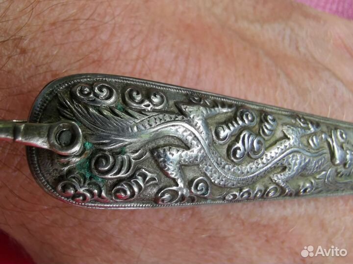 Нож складной перочинный серебряный дракон