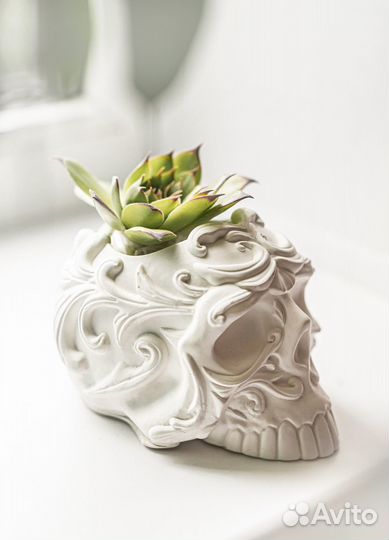 Статуэтка подсвечник органайзер череп гипсовый