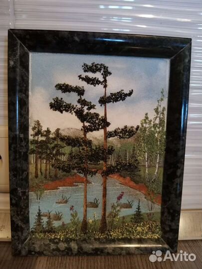 Панно из природного полудрагоценного поделочного к