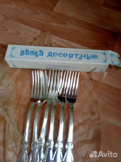 Десертный набор, ложки и вилки, посеребренные