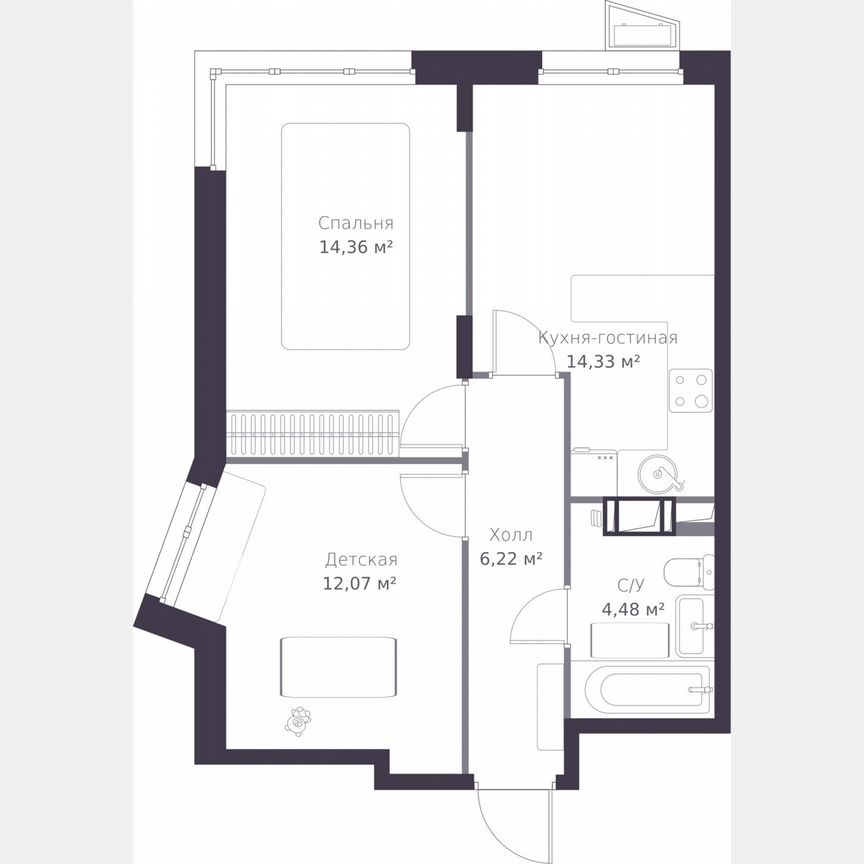 2-к. квартира, 51,5 м², 3/11 эт.