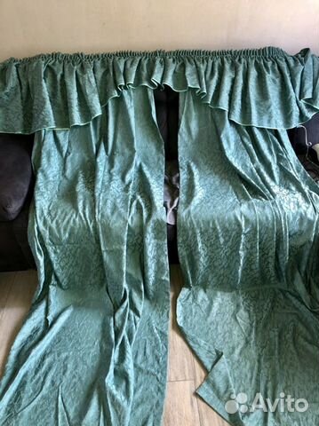 Шторы изумрудные с ламбрекеном