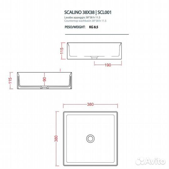 Artceram scalino Раковина накладная 38х38 см, без