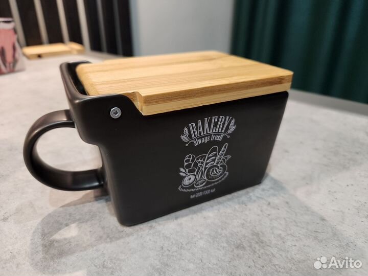 Сахарница, банка для соли 300 мл бамбуковая крышка