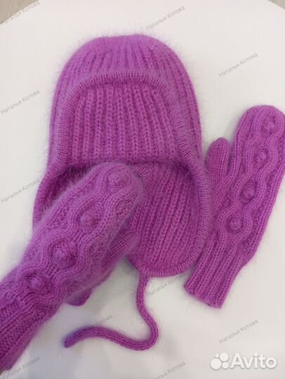 Новые шапка, варежки, берет бини капор пух норки