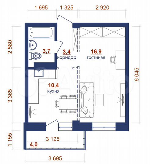 1-к. квартира, 38,4 м², 6/10 эт.