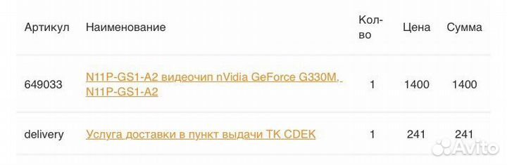 Видеочип для ноутбука nVidia GeForce G330M