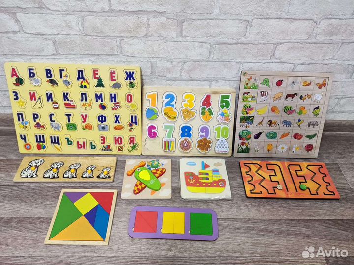 Развивающие деревянные игрушки, пазлы-вкладыши