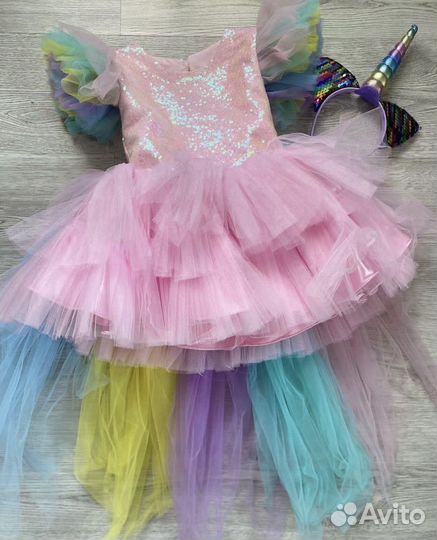 Нарядное платье 104 110 единорог радуга