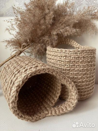 Подвесное кашпо / подвесная корзина из джута