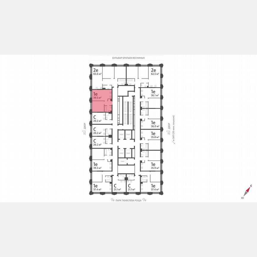 1-к. квартира, 39,5 м², 31/43 эт.