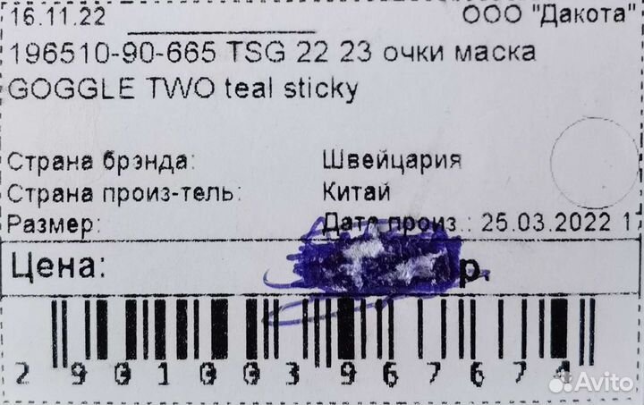 Очки маска TSG Goggle Two 22 23 teal sticky