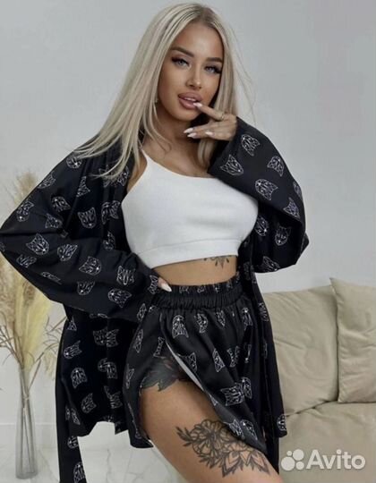 Кимоно +шорты кибер кошка чёрная