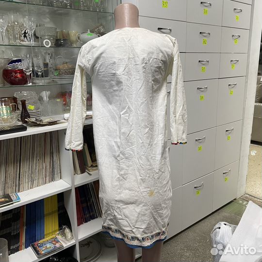 Платье старинное ручная вышивка хлопок лен